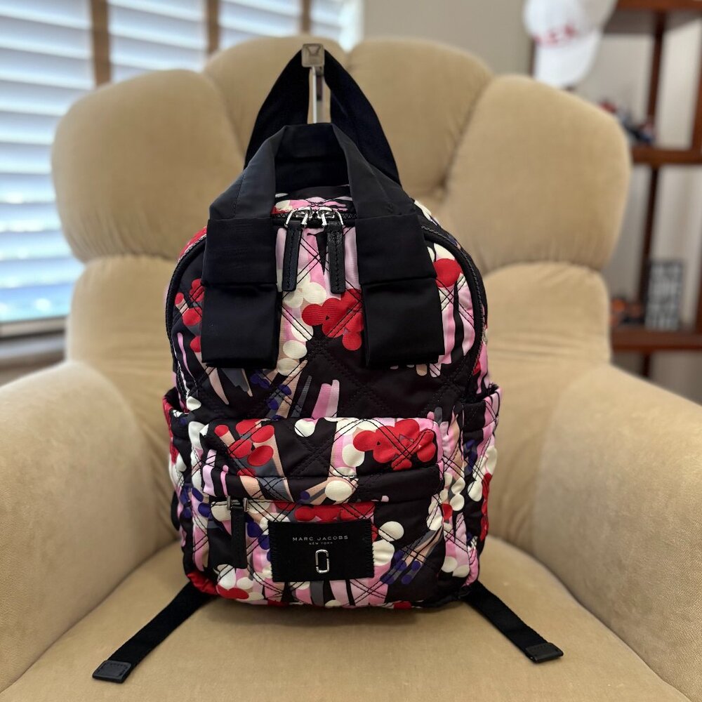 Auth MARC JACOB Floral Print Nylon Qullted Puffer Backpack Purse...FABULOUS!